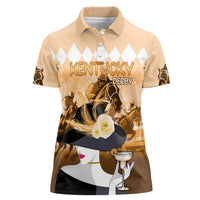 Kentucky Horse Racing Women Polo Shirt Derby Mint Julep Girl - Gold Pastel LT14