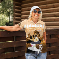 Kentucky Horse Racing Women Polo Shirt Derby Mint Julep Girl - Gold Pastel LT14