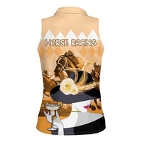 Kentucky Horse Racing Women Sleeveless Polo Shirt Derby Mint Julep Girl - Gold Pastel LT14