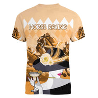 Kentucky Horse Racing Women V-Neck T-Shirt Derby Mint Julep Girl - Gold Pastel LT14
