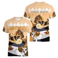 Kentucky Horse Racing Women V-Neck T-Shirt Derby Mint Julep Girl - Gold Pastel LT14