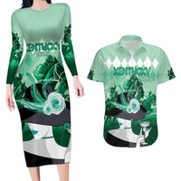 Kentucky Horse Racing Couples Matching Long Sleeve Bodycon Dress and Hawaiian Shirt Derby Mint Julep Girl - Green Pastel LT14