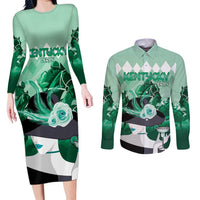 Kentucky Horse Racing Couples Matching Long Sleeve Bodycon Dress and Long Sleeve Button Shirt Derby Mint Julep Girl - Green Pastel LT14