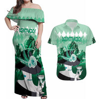 Kentucky Horse Racing Couples Matching Off Shoulder Maxi Dress and Hawaiian Shirt Derby Mint Julep Girl - Green Pastel LT14