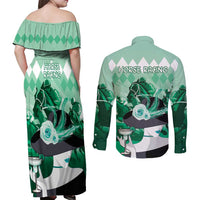 Kentucky Horse Racing Couples Matching Off Shoulder Maxi Dress and Long Sleeve Button Shirt Derby Mint Julep Girl - Green Pastel LT14