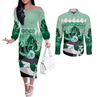 Kentucky Horse Racing Couples Matching Off The Shoulder Long Sleeve Dress and Long Sleeve Button Shirt Derby Mint Julep Girl - Green Pastel LT14
