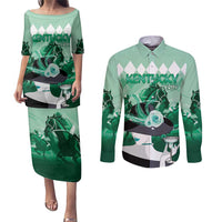 Kentucky Horse Racing Couples Matching Puletasi and Long Sleeve Button Shirt Derby Mint Julep Girl - Green Pastel LT14