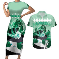 Kentucky Horse Racing Couples Matching Short Sleeve Bodycon Dress and Hawaiian Shirt Derby Mint Julep Girl - Green Pastel LT14