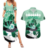 Kentucky Horse Racing Couples Matching Summer Maxi Dress and Hawaiian Shirt Derby Mint Julep Girl - Green Pastel LT14