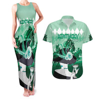 Kentucky Horse Racing Couples Matching Tank Maxi Dress and Hawaiian Shirt Derby Mint Julep Girl - Green Pastel LT14