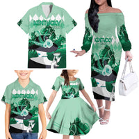 Kentucky Horse Racing Family Matching Off The Shoulder Long Sleeve Dress and Hawaiian Shirt Derby Mint Julep Girl - Green Pastel LT14