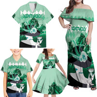 Kentucky Horse Racing Family Matching Off Shoulder Maxi Dress and Hawaiian Shirt Derby Mint Julep Girl - Green Pastel LT14