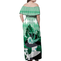 Kentucky Horse Racing Family Matching Off Shoulder Maxi Dress and Hawaiian Shirt Derby Mint Julep Girl - Green Pastel LT14