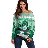 Kentucky Horse Racing Off Shoulder Sweater Derby Mint Julep Girl - Green Pastel LT14