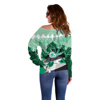 Kentucky Horse Racing Off Shoulder Sweater Derby Mint Julep Girl - Green Pastel LT14