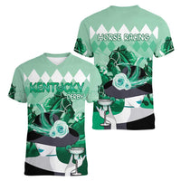 Kentucky Horse Racing Women V-Neck T-Shirt Derby Mint Julep Girl - Green Pastel LT14