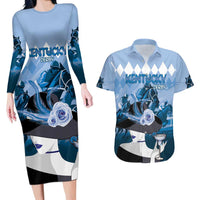 Kentucky Horse Racing Couples Matching Long Sleeve Bodycon Dress and Hawaiian Shirt Derby Mint Julep Girl - Blue Pastel LT14
