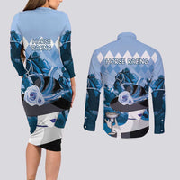 Kentucky Horse Racing Couples Matching Long Sleeve Bodycon Dress and Long Sleeve Button Shirt Derby Mint Julep Girl - Blue Pastel LT14