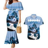 Kentucky Horse Racing Couples Matching Mermaid Dress and Hawaiian Shirt Derby Mint Julep Girl - Blue Pastel LT14