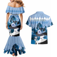 Kentucky Horse Racing Couples Matching Mermaid Dress and Hawaiian Shirt Derby Mint Julep Girl - Blue Pastel LT14