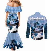 Kentucky Horse Racing Couples Matching Mermaid Dress and Long Sleeve Button Shirt Derby Mint Julep Girl - Blue Pastel LT14
