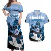 Kentucky Horse Racing Couples Matching Off Shoulder Maxi Dress and Hawaiian Shirt Derby Mint Julep Girl - Blue Pastel LT14