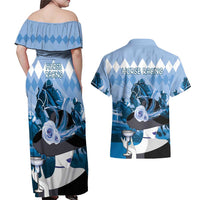 Kentucky Horse Racing Couples Matching Off Shoulder Maxi Dress and Hawaiian Shirt Derby Mint Julep Girl - Blue Pastel LT14