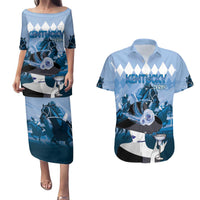 Kentucky Horse Racing Couples Matching Puletasi and Hawaiian Shirt Derby Mint Julep Girl - Blue Pastel LT14