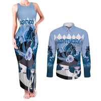 Kentucky Horse Racing Couples Matching Tank Maxi Dress and Long Sleeve Button Shirt Derby Mint Julep Girl - Blue Pastel LT14