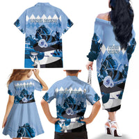 Kentucky Horse Racing Family Matching Off The Shoulder Long Sleeve Dress and Hawaiian Shirt Derby Mint Julep Girl - Blue Pastel LT14