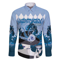 Kentucky Horse Racing Family Matching Off The Shoulder Long Sleeve Dress and Hawaiian Shirt Derby Mint Julep Girl - Blue Pastel LT14