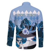 Kentucky Horse Racing Family Matching Off The Shoulder Long Sleeve Dress and Hawaiian Shirt Derby Mint Julep Girl - Blue Pastel LT14