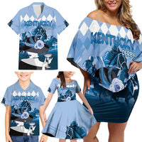 Kentucky Horse Racing Family Matching Off Shoulder Short Dress and Hawaiian Shirt Derby Mint Julep Girl - Blue Pastel LT14