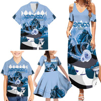 Kentucky Horse Racing Family Matching Summer Maxi Dress and Hawaiian Shirt Derby Mint Julep Girl - Blue Pastel LT14