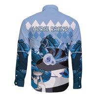 Kentucky Horse Racing Long Sleeve Button Shirt Derby Mint Julep Girl - Blue Pastel LT14