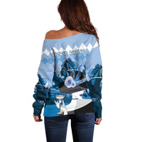 Kentucky Horse Racing Off Shoulder Sweater Derby Mint Julep Girl - Blue Pastel LT14