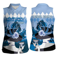 Kentucky Horse Racing Women Sleeveless Polo Shirt Derby Mint Julep Girl - Blue Pastel LT14