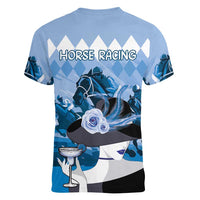 Kentucky Horse Racing Women V-Neck T-Shirt Derby Mint Julep Girl - Blue Pastel LT14