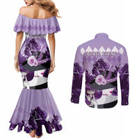 Kentucky Horse Racing Couples Matching Mermaid Dress and Long Sleeve Button Shirt Derby Mint Julep Girl - Purple Pastel LT14