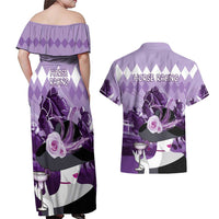 Kentucky Horse Racing Couples Matching Off Shoulder Maxi Dress and Hawaiian Shirt Derby Mint Julep Girl - Purple Pastel LT14
