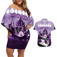 Kentucky Horse Racing Couples Matching Off Shoulder Short Dress and Hawaiian Shirt Derby Mint Julep Girl - Purple Pastel LT14