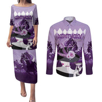 Kentucky Horse Racing Couples Matching Puletasi and Long Sleeve Button Shirt Derby Mint Julep Girl - Purple Pastel LT14