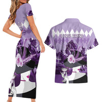 Kentucky Horse Racing Couples Matching Short Sleeve Bodycon Dress and Hawaiian Shirt Derby Mint Julep Girl - Purple Pastel LT14