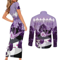 Kentucky Horse Racing Couples Matching Short Sleeve Bodycon Dress and Long Sleeve Button Shirt Derby Mint Julep Girl - Purple Pastel LT14