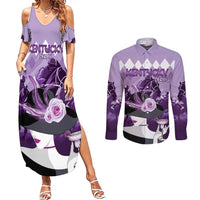 Kentucky Horse Racing Couples Matching Summer Maxi Dress and Long Sleeve Button Shirt Derby Mint Julep Girl - Purple Pastel LT14