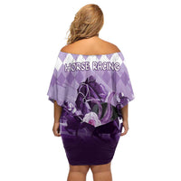Kentucky Horse Racing Family Matching Off Shoulder Short Dress and Hawaiian Shirt Derby Mint Julep Girl - Purple Pastel LT14