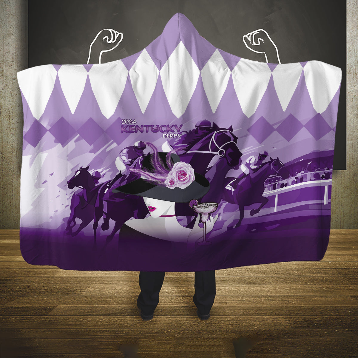 2024 Kentucky Horse Racing Hooded Blanket Derby Mint Julep Girl - Purple Pastel