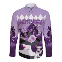 Kentucky Horse Racing Long Sleeve Button Shirt Derby Mint Julep Girl - Purple Pastel LT14