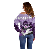 Kentucky Horse Racing Off Shoulder Sweater Derby Mint Julep Girl - Purple Pastel LT14