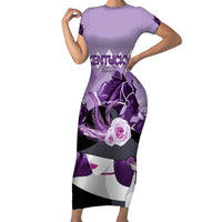 Kentucky Horse Racing Short Sleeve Bodycon Dress Derby Mint Julep Girl - Purple Pastel LT14